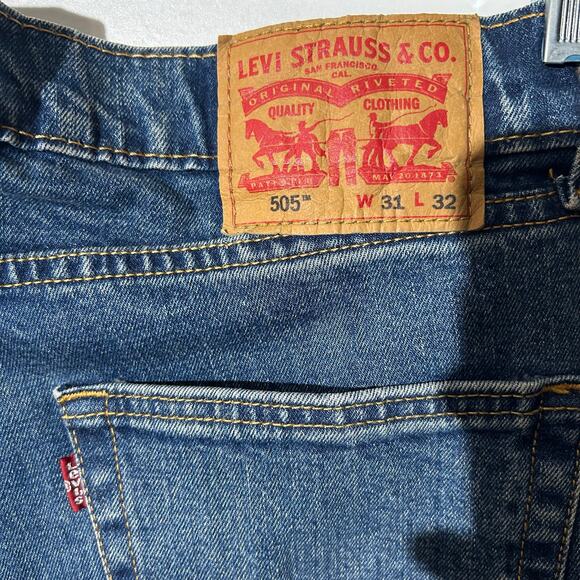 Levi’s 505 Regular Taper Stretch Fit Casual Blue Denim Jeans  Men’s Size 31X32 - Picture 2 of 6